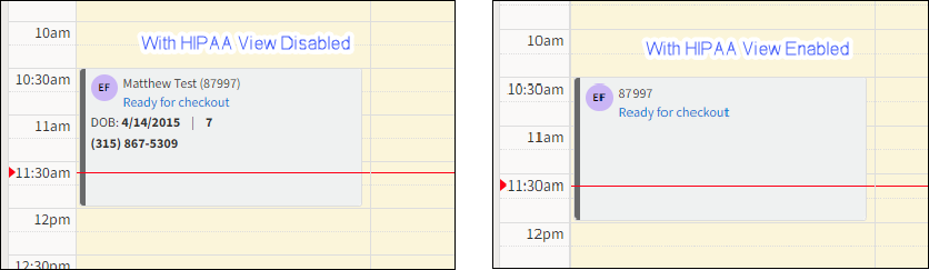 Appointment schedule showing selected time slots with Ready for Checkout patient tracking status.